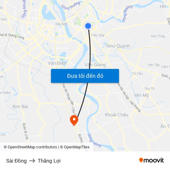 Sài Đồng to Thắng Lợi map