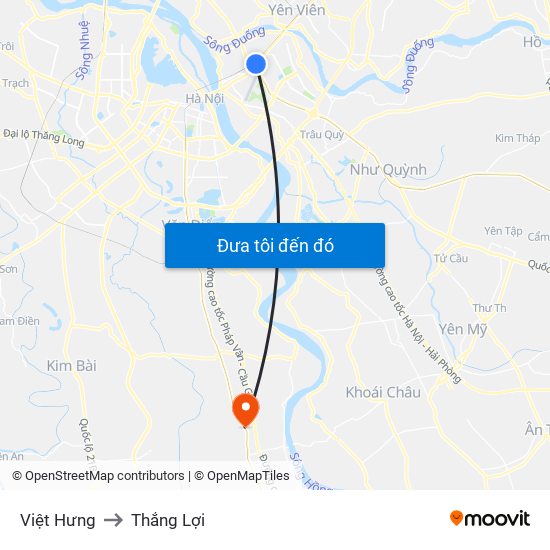 Việt Hưng to Thắng Lợi map