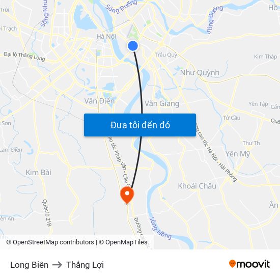 Long Biên to Thắng Lợi map