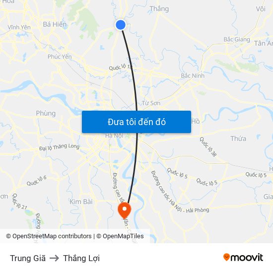 Trung Giã to Thắng Lợi map