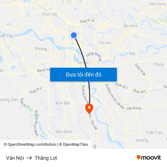 Vân Nội to Thắng Lợi map