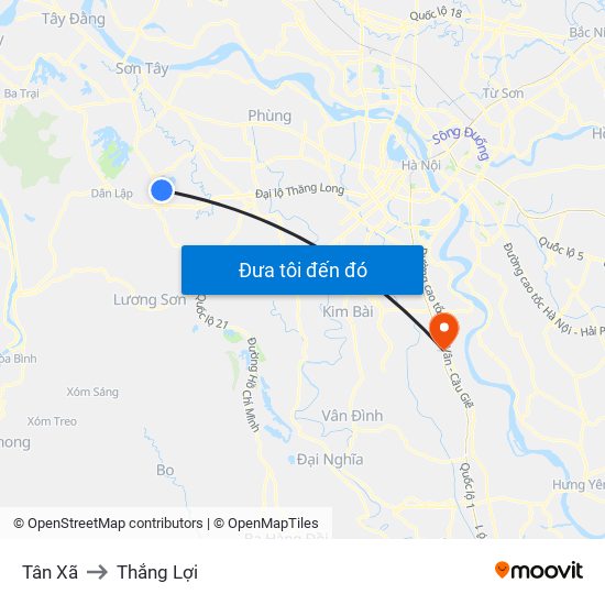 Tân Xã to Thắng Lợi map