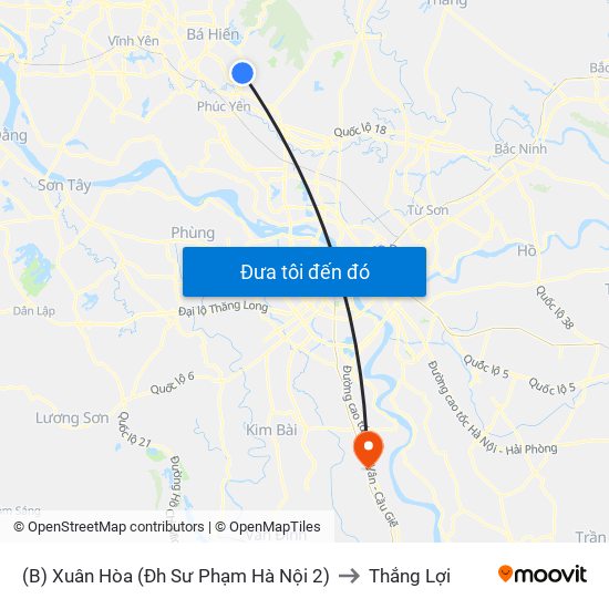 (B) Xuân Hòa (Đh Sư Phạm Hà Nội 2) to Thắng Lợi map