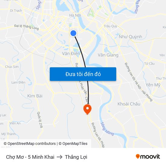 Chợ Mơ - 5 Minh Khai to Thắng Lợi map