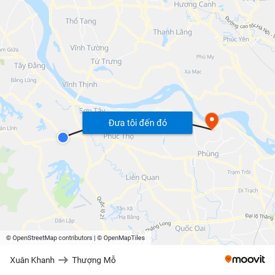 Xuân Khanh to Thượng Mỗ map