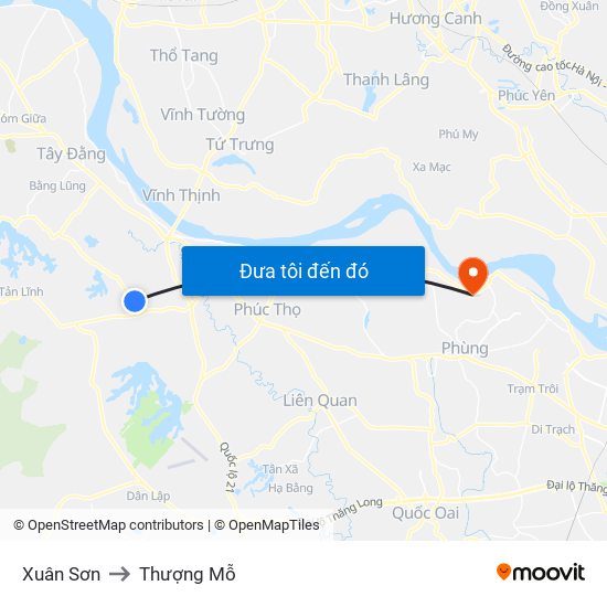 Xuân Sơn to Thượng Mỗ map