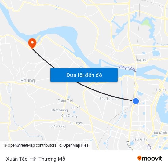 Xuân Tảo to Thượng Mỗ map