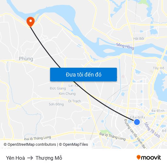 Yên Hoà to Thượng Mỗ map