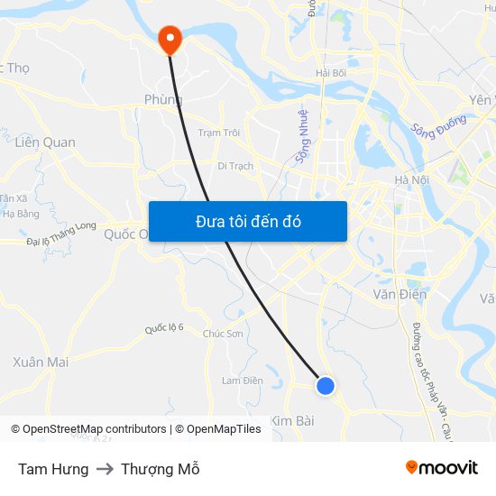 Tam Hưng to Thượng Mỗ map