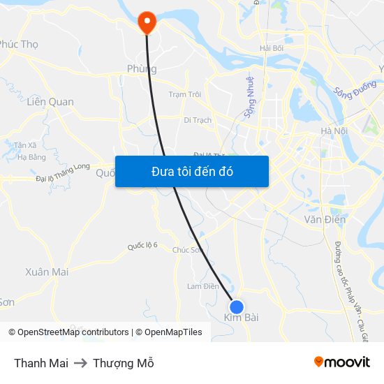 Thanh Mai to Thượng Mỗ map