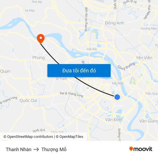 Thanh Nhàn to Thượng Mỗ map