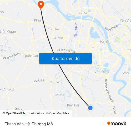Thanh Văn to Thượng Mỗ map