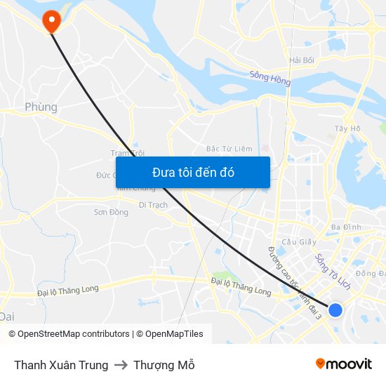 Thanh Xuân Trung to Thượng Mỗ map