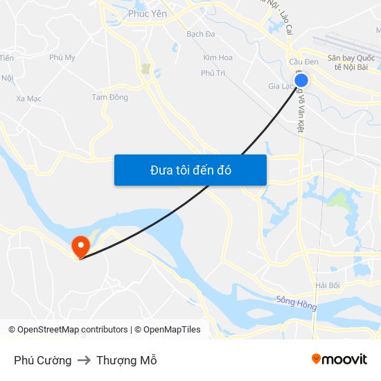 Phú Cường to Thượng Mỗ map