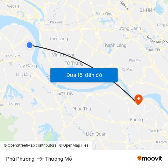 Phú Phương to Thượng Mỗ map