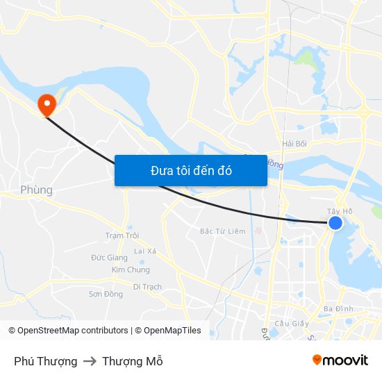 Phú Thượng to Thượng Mỗ map