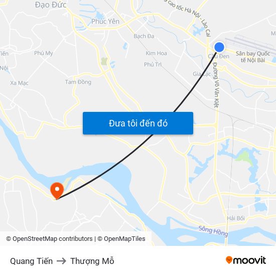Quang Tiến to Thượng Mỗ map