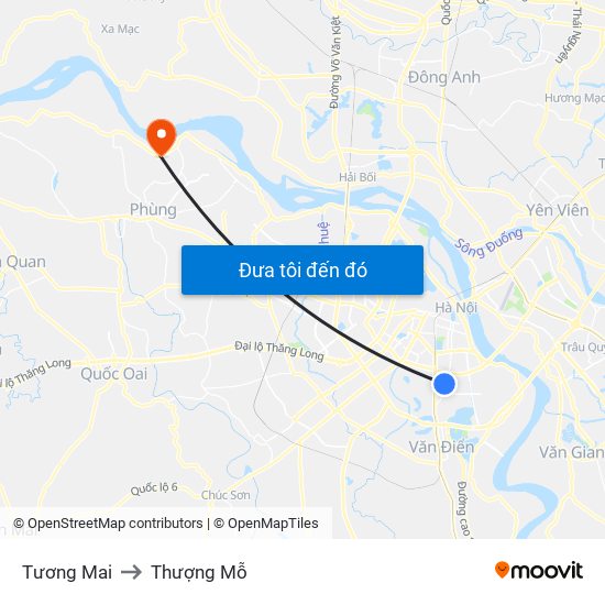 Tương Mai to Thượng Mỗ map