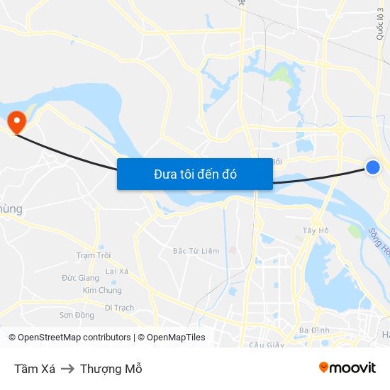 Tầm Xá to Thượng Mỗ map