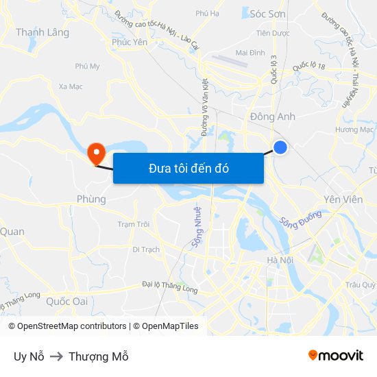 Uy Nỗ to Thượng Mỗ map