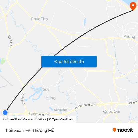 Tiến Xuân to Thượng Mỗ map