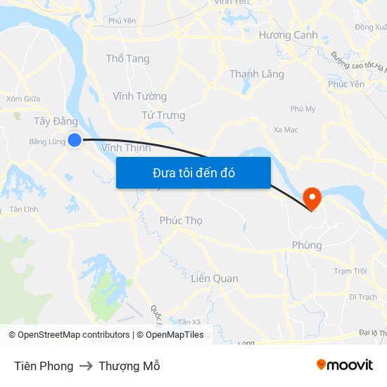 Tiên Phong to Thượng Mỗ map