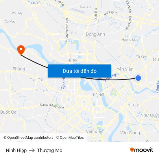 Ninh Hiệp to Thượng Mỗ map