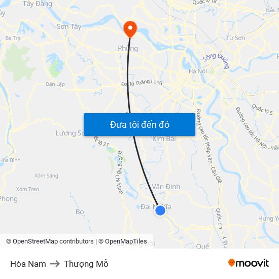 Hòa Nam to Thượng Mỗ map