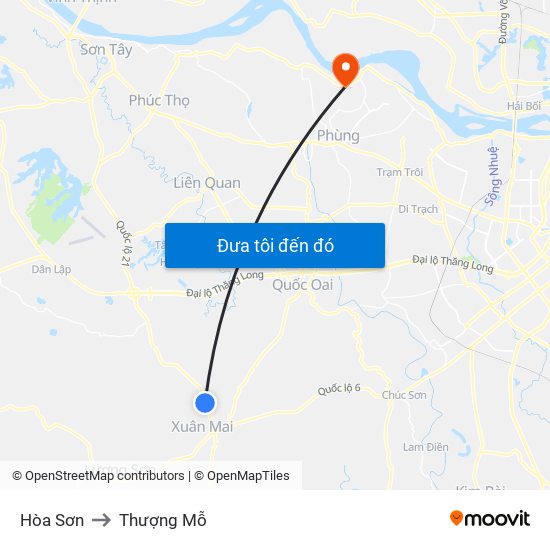 Hòa Sơn to Thượng Mỗ map