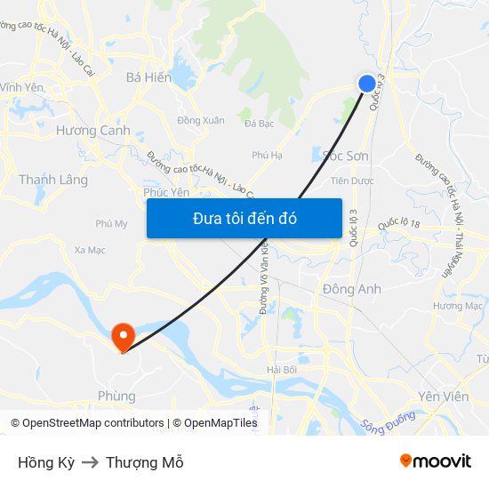 Hồng Kỳ to Thượng Mỗ map