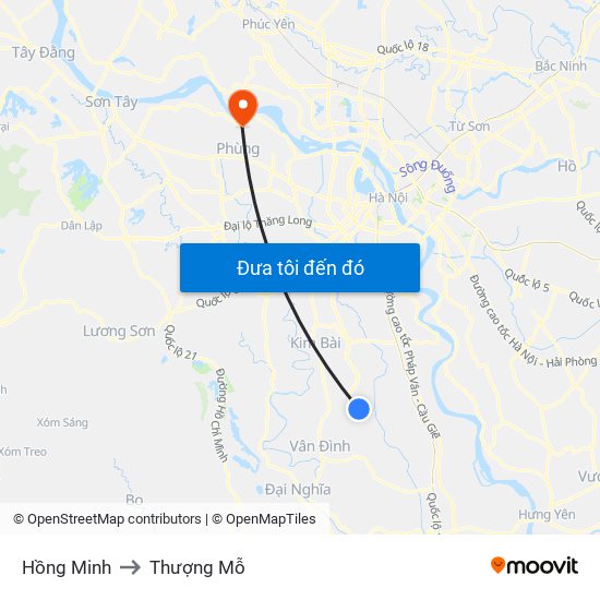 Hồng Minh to Thượng Mỗ map