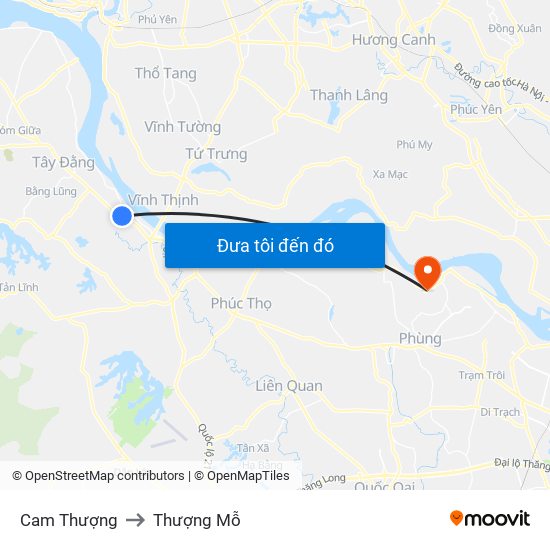 Cam Thượng to Thượng Mỗ map