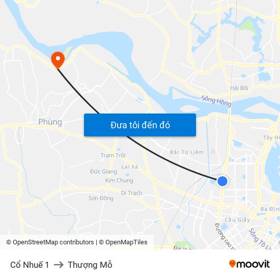 Cổ Nhuế 1 to Thượng Mỗ map