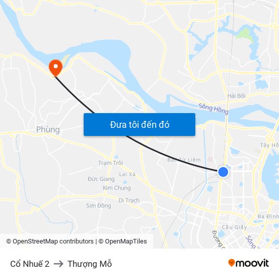 Cổ Nhuế 2 to Thượng Mỗ map