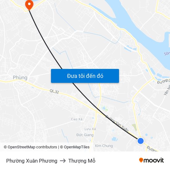 Phường Xuân Phương to Thượng Mỗ map