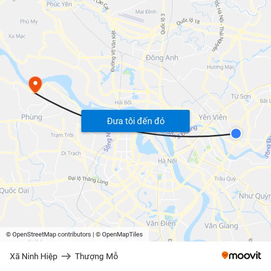 Xã Ninh Hiệp to Thượng Mỗ map