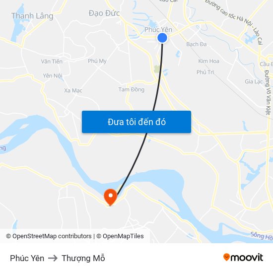 Phúc Yên to Thượng Mỗ map