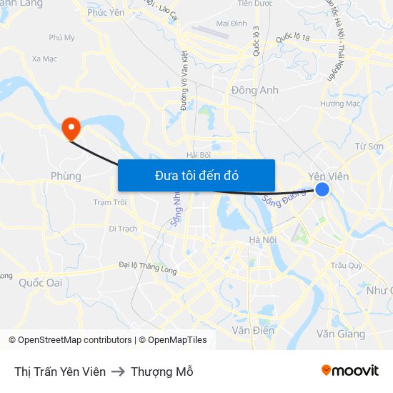 Thị Trấn Yên Viên to Thượng Mỗ map