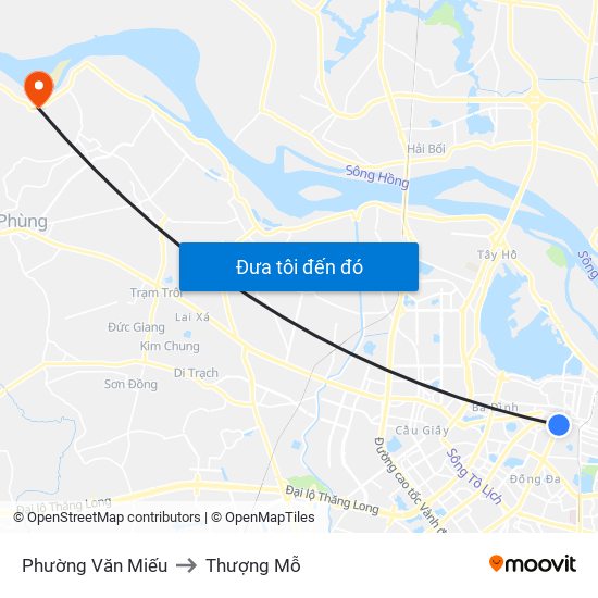 Phường Văn Miếu to Thượng Mỗ map