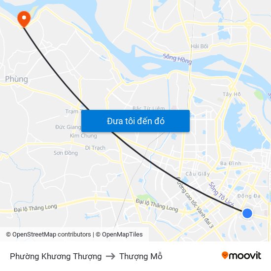 Phường Khương Thượng to Thượng Mỗ map