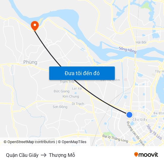 Quận Cầu Giấy to Thượng Mỗ map