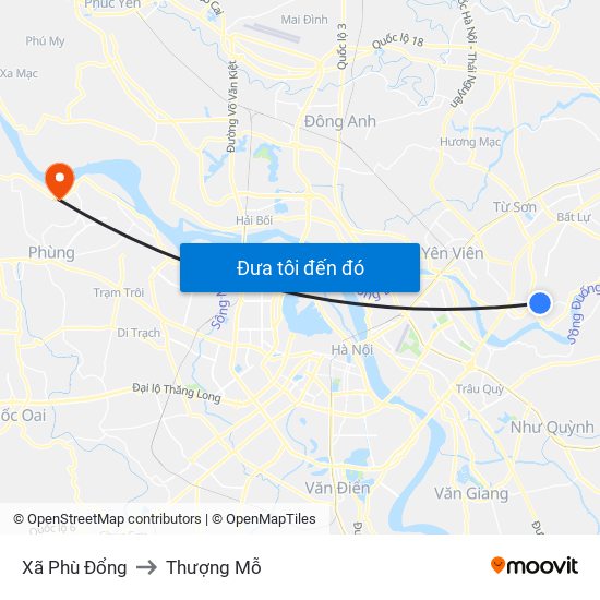 Xã Phù Đổng to Thượng Mỗ map