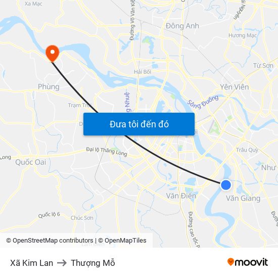 Xã Kim Lan to Thượng Mỗ map