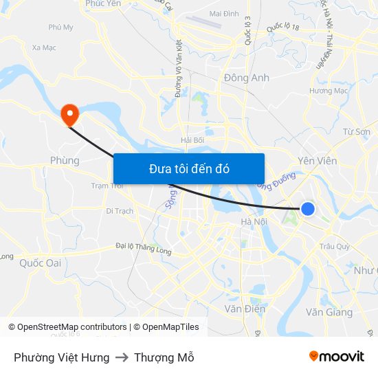Phường Việt Hưng to Thượng Mỗ map