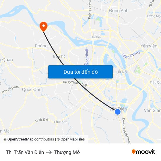 Thị Trấn Văn Điển to Thượng Mỗ map