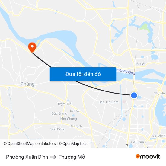 Phường Xuân Đỉnh to Thượng Mỗ map