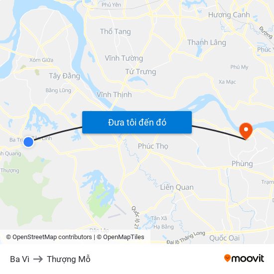 Ba Vì to Thượng Mỗ map