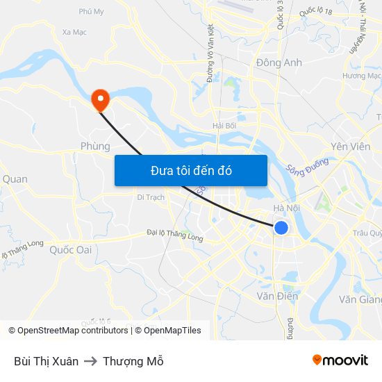 Bùi Thị Xuân to Thượng Mỗ map