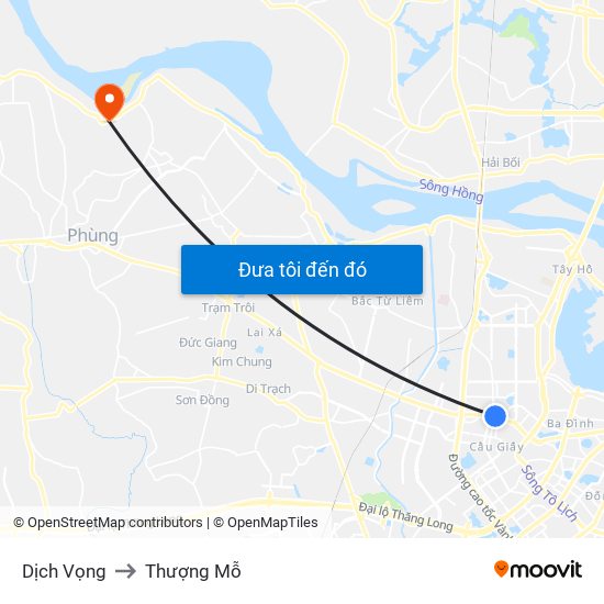 Dịch Vọng to Thượng Mỗ map