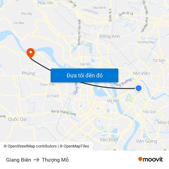 Giang Biên to Thượng Mỗ map